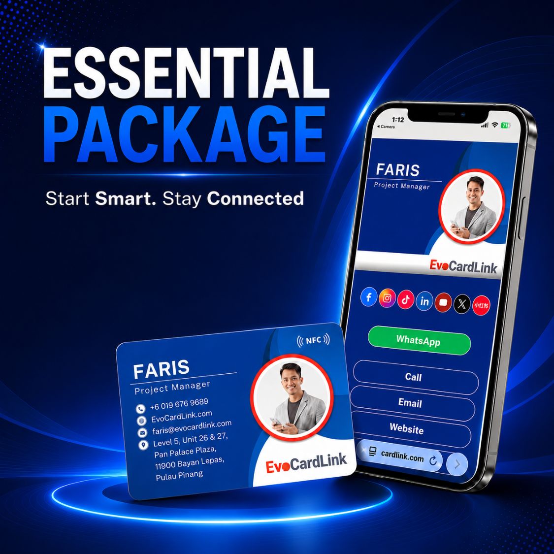 EvoCardLink Essential Package NFC digital business card and phone preview